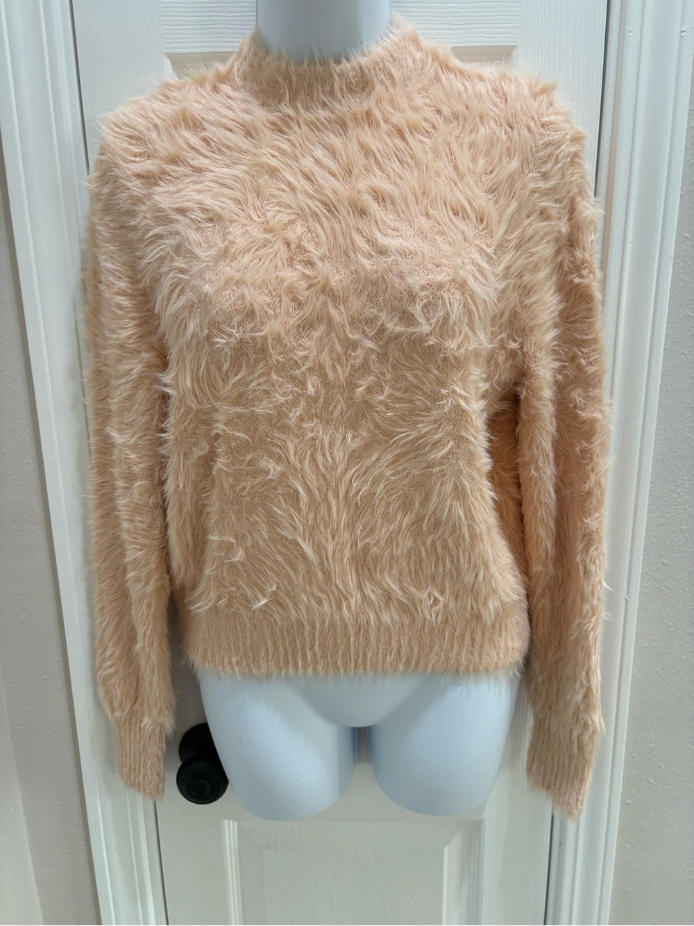 Cozy Textured Crewneck Sweater in Soft Peach